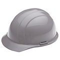 Hard Hat with ratchet adjustment and 4 point nylon suspension in Gray and Full Color Label.